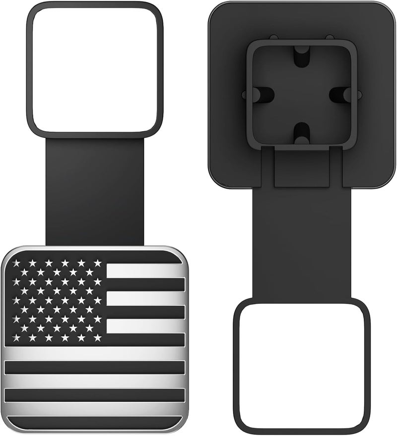 OGYE 2 Inch Trailer Hitch Cover with American Flag, Metal Trailer Hitch Cover Fit for 2 Inch Hitch Receivers Class 3 4 5, 2'' Rubber Hitch Tube Cover Plug Cap (Chrome) - Image 1